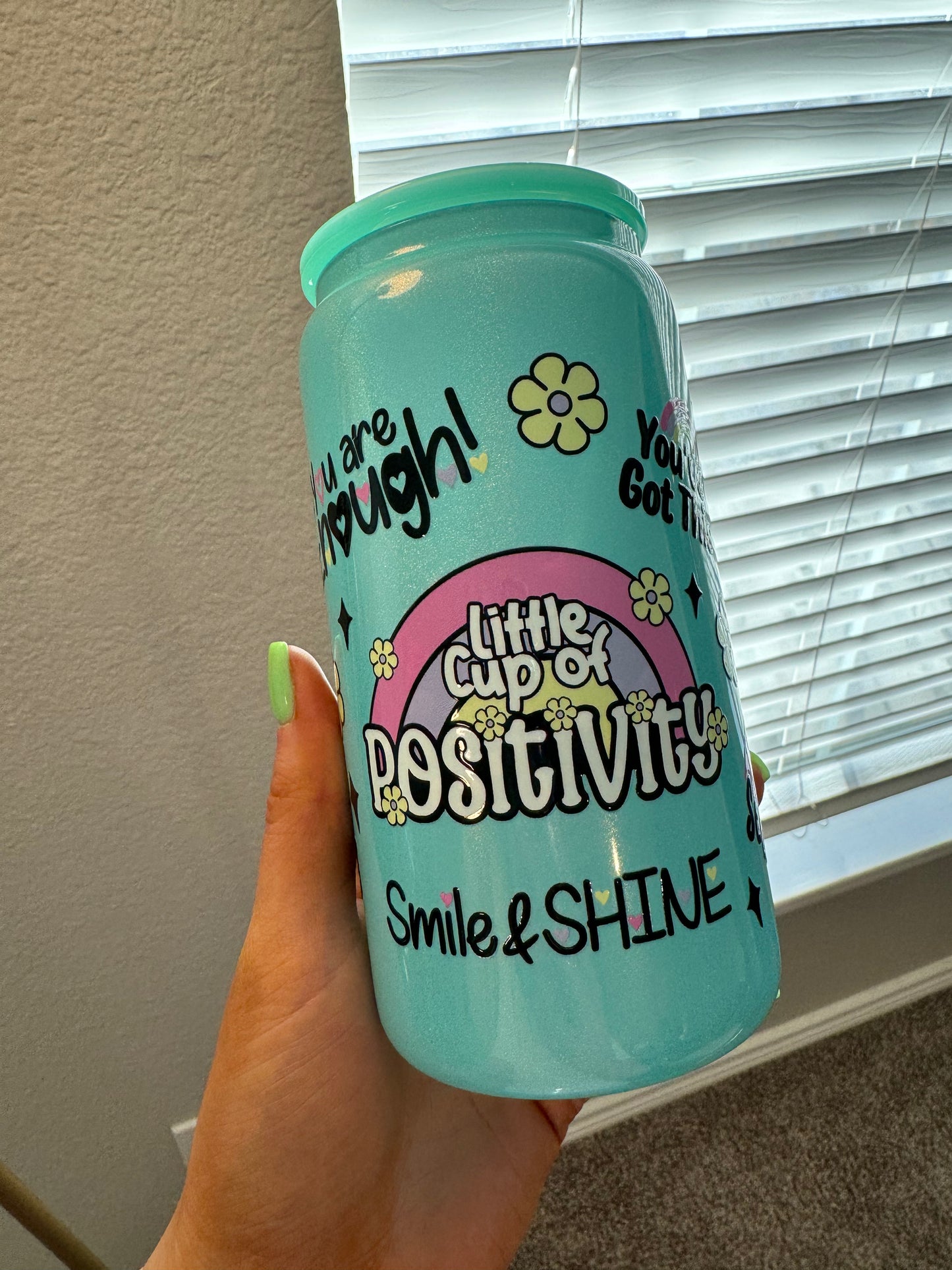 Little Cup Of Positivity 16 oz can glass