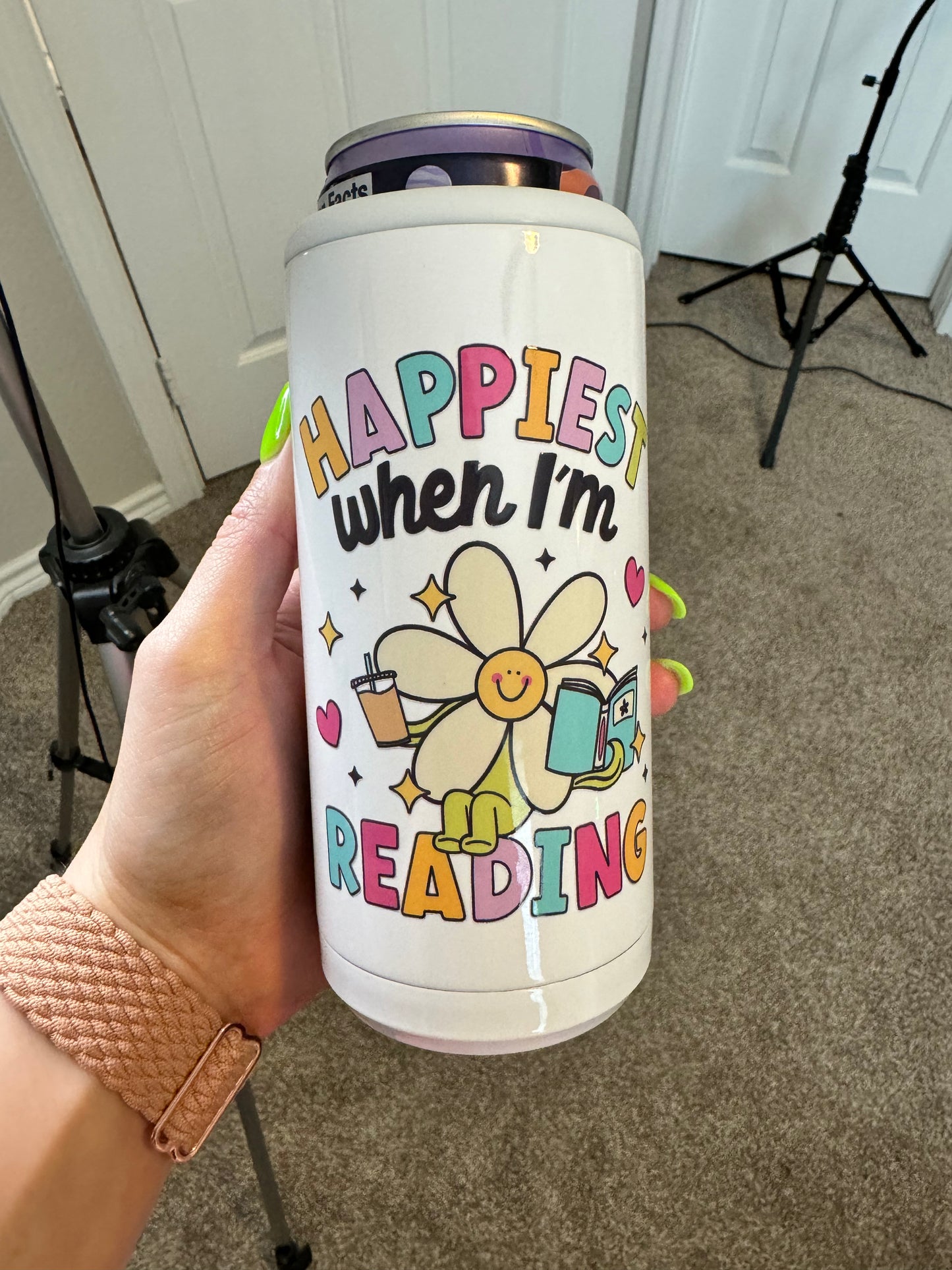 Happiest When I’m Reading Skinny Can Cooler
